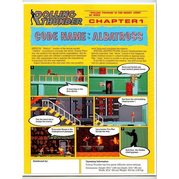 Rolling Thunder Arcade Flyer 1986 Original Retro Video Game Promo Art Vintage - Picture 2 of 2